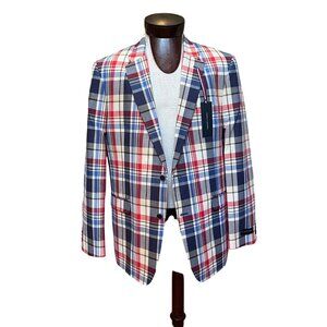 Tommy Hilfiger Madras R44 Plaid Blazer Sport Coat Jacket Ethan Blue Red - NEW